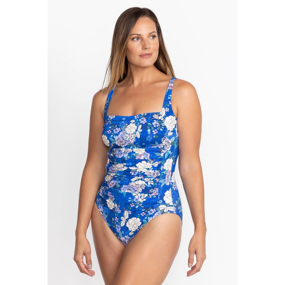 Johnny Was California 1X Blue Dove botanical one piece swimsuit ruched shapewear